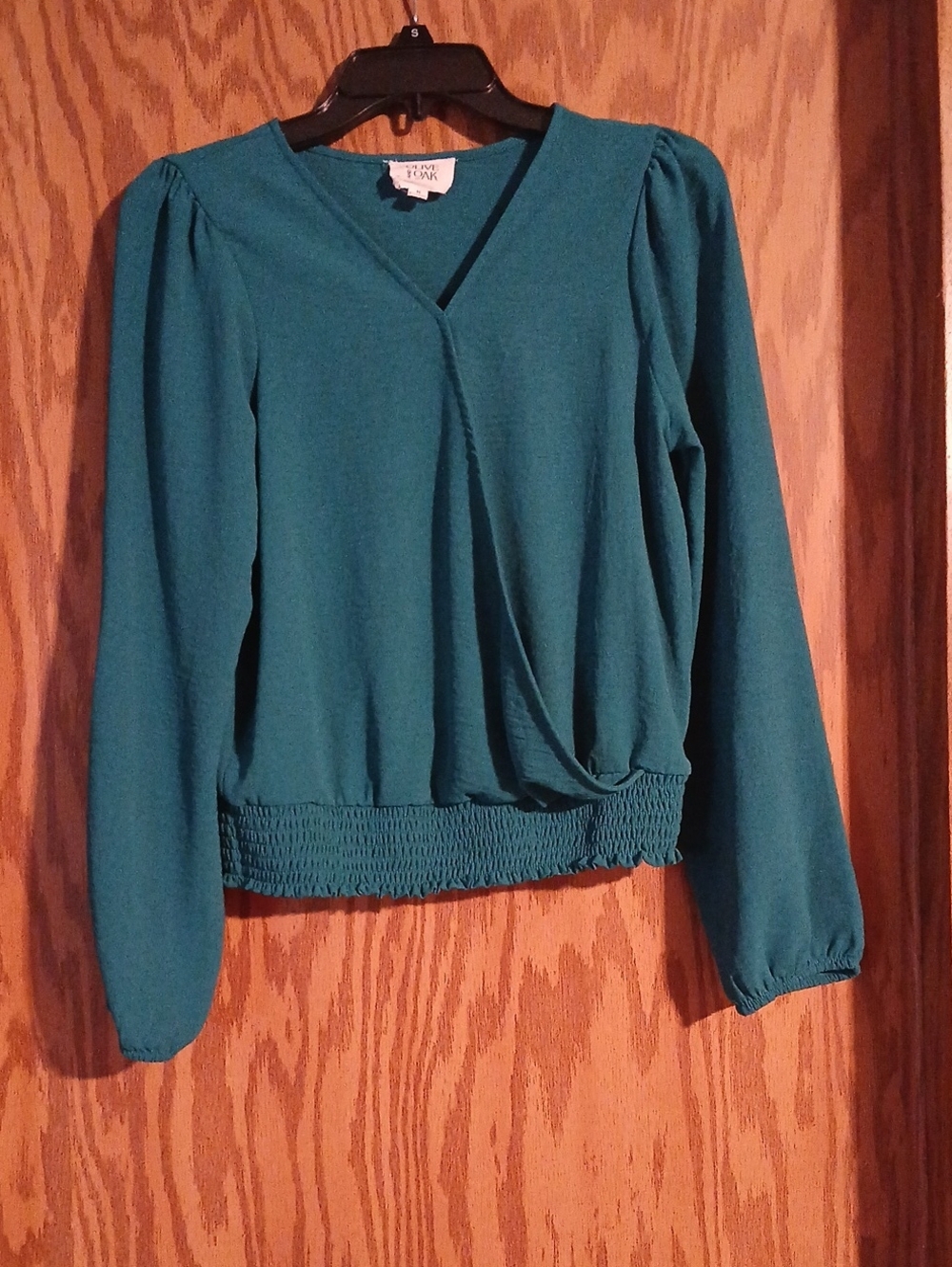 Olive & Oak Teal Surplice Long-Sleeve Blouse